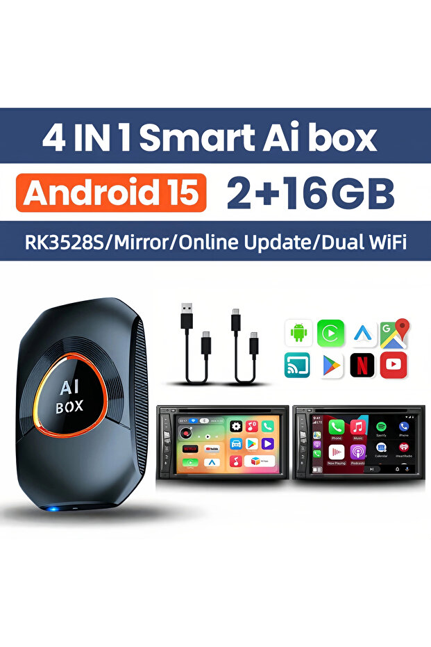 صندوق ذكي D536-2G-16GB يعمل بنظام أندرويد 15 مع دعم كاربلاي لاسلكيًا وأندرويد أوتو ونتفليكس ويوتيوب لسيارات فولكس فاجن