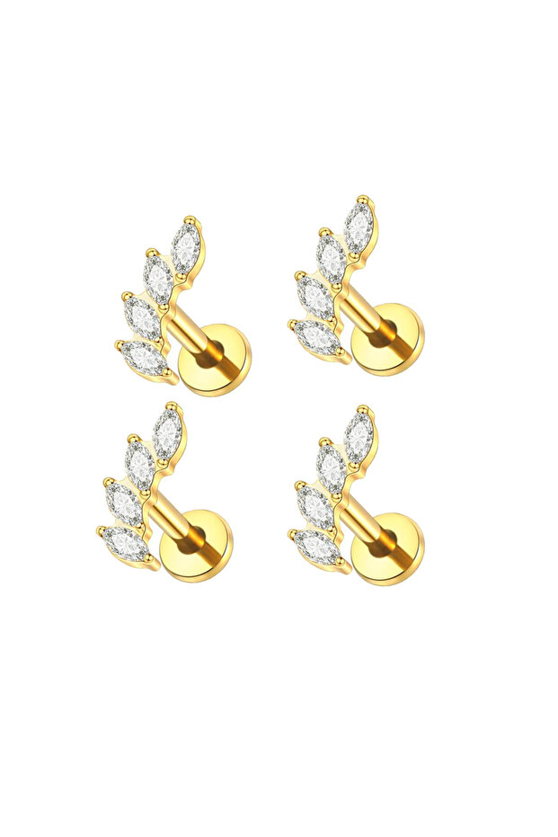 Geometric body 1.2X8mm Labret, Lip Piercing Jewelry Golden A-4PCS 1//4pcs Four/Five Marquise CZ Arc