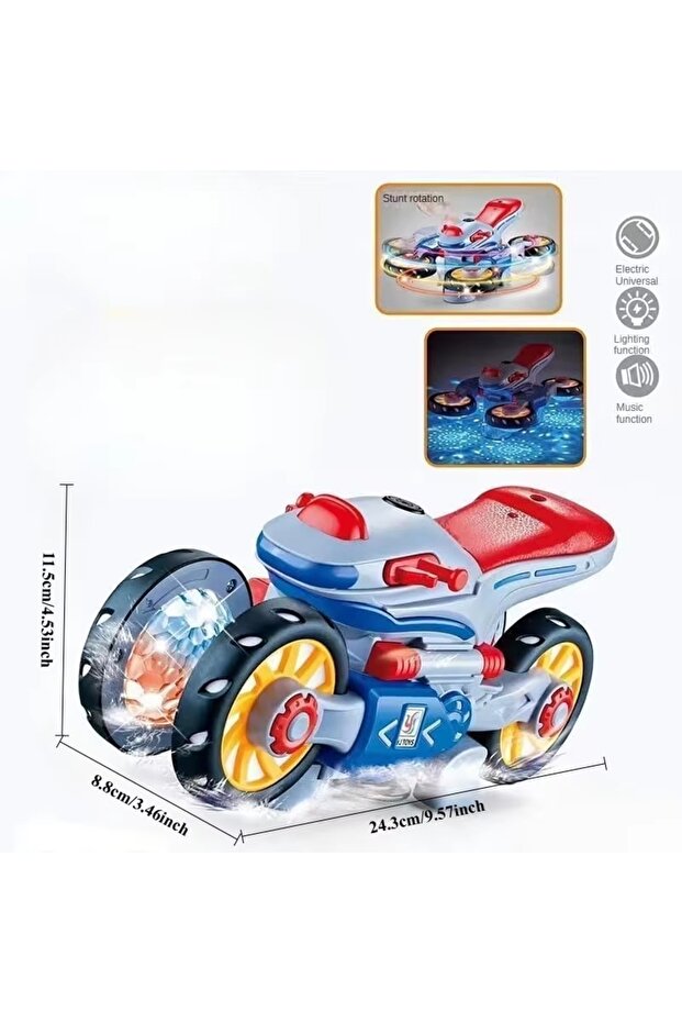 Spin Motorcycle Deformation Motorcycle Toy Stunt Rotating Universal Car Toy with Light & Music for K