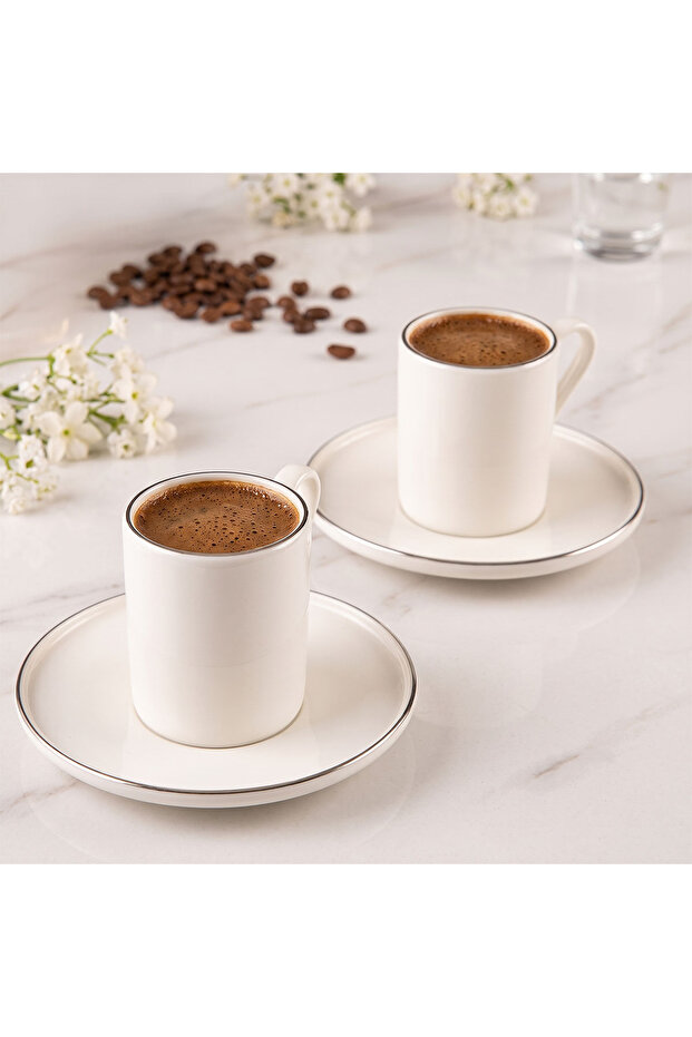 Hazel Platinum 4 Piece Turkish Coffee Cup Set for 2 People 90 ml