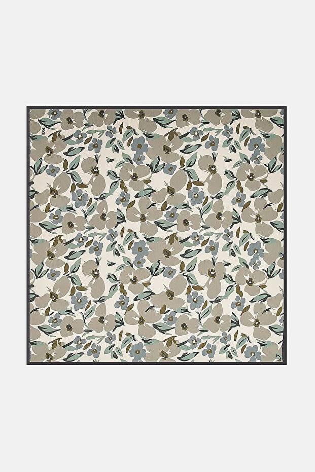 Floral Patterned Viscose Scarf Mildew Green