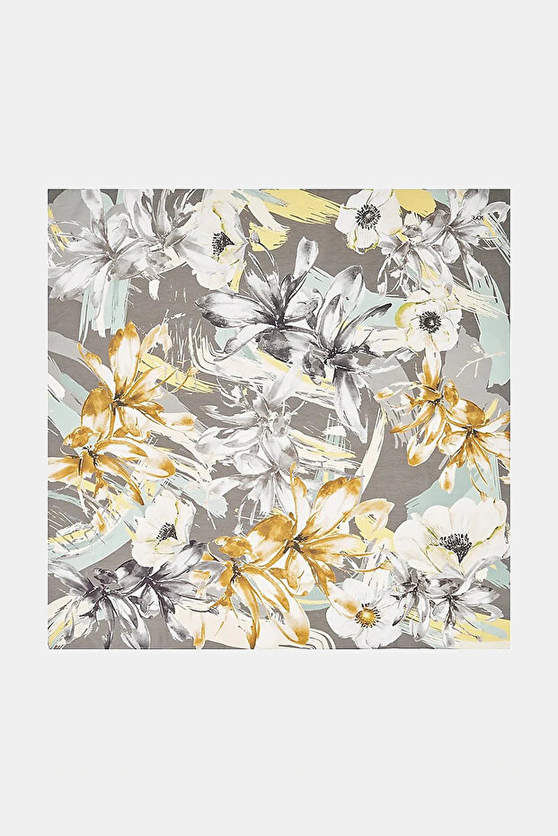 Mixed Floral Patterned Viscose Scarf Anthracite