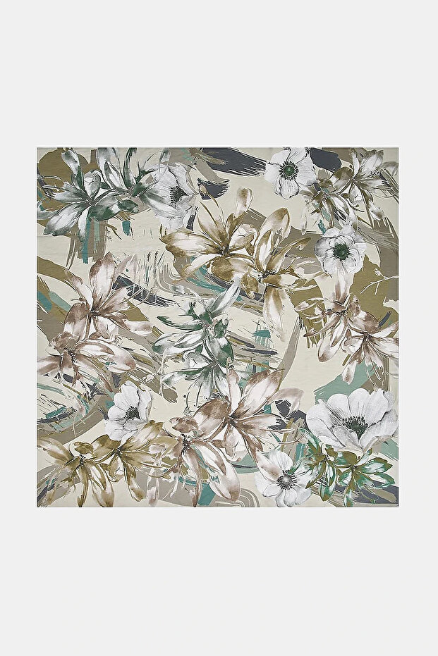 Mixed Floral Patterned Viscose Scarf Mold Green