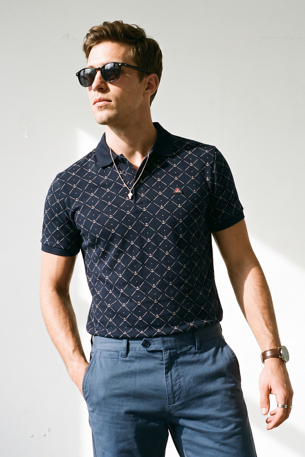 Men's 100% Cotton Breathable Fabric Sailor Regular Polo Collar Tshirt