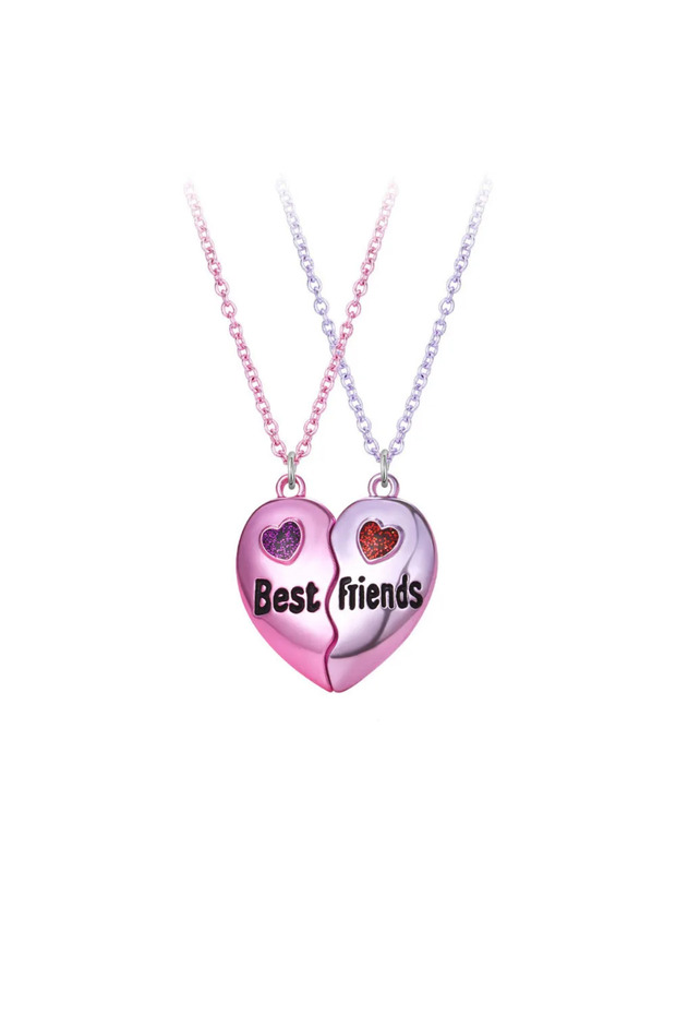 pink purple A Girl 2Pcs/set Multicolour Heart-shaped Stitching Best Friend Bestie Necklace BFF Frien