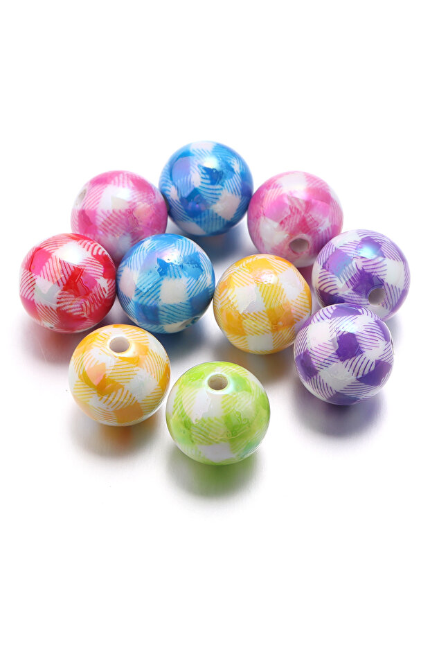 Mixed 10pcs/lot 16mm Colorful Checkered Round Beads Loose Spaced Acrylic Beads For DIY Charms Bracel