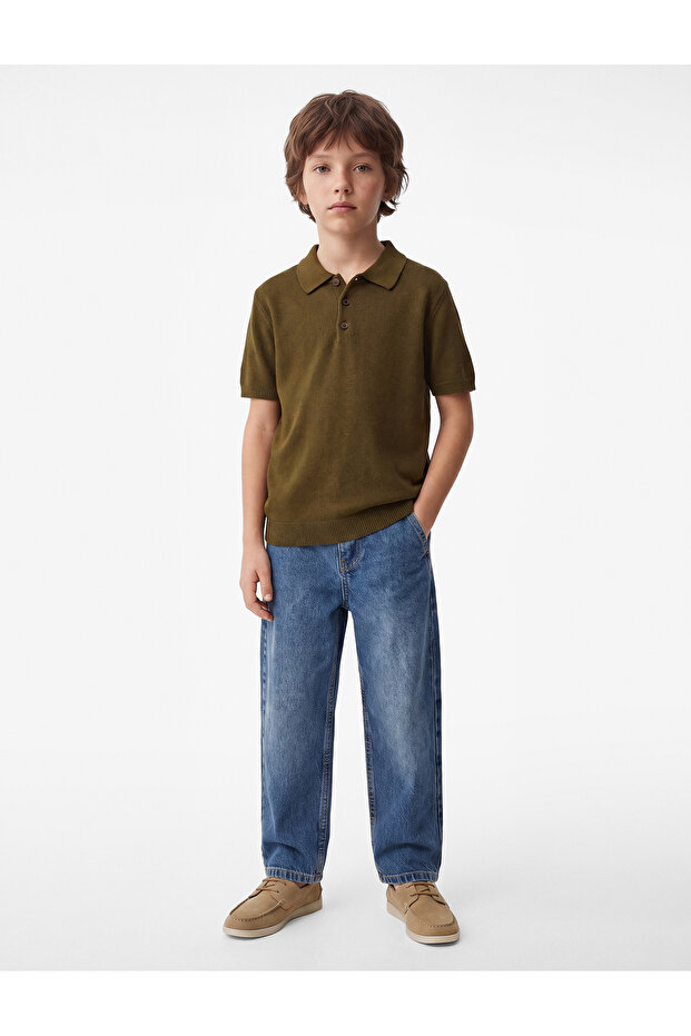 Buttoned Standard Size Short Sleeve Polo Collar Knitwear School T-Shirt