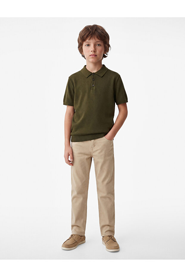 Basic Buttoned Short Sleeve Polo Collar Knitwear T-Shirt