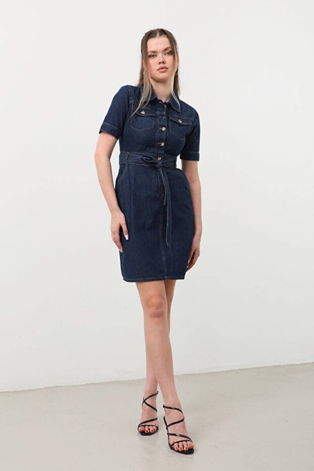 Belt Detailed Jean Dress