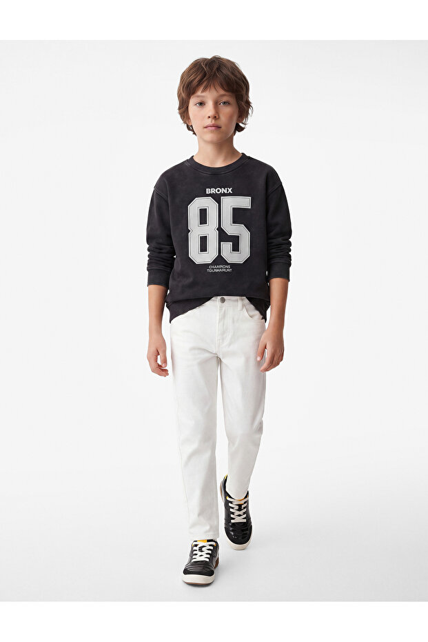 Printed Crew Neck Long Sleeve Cotton Sweatshirt