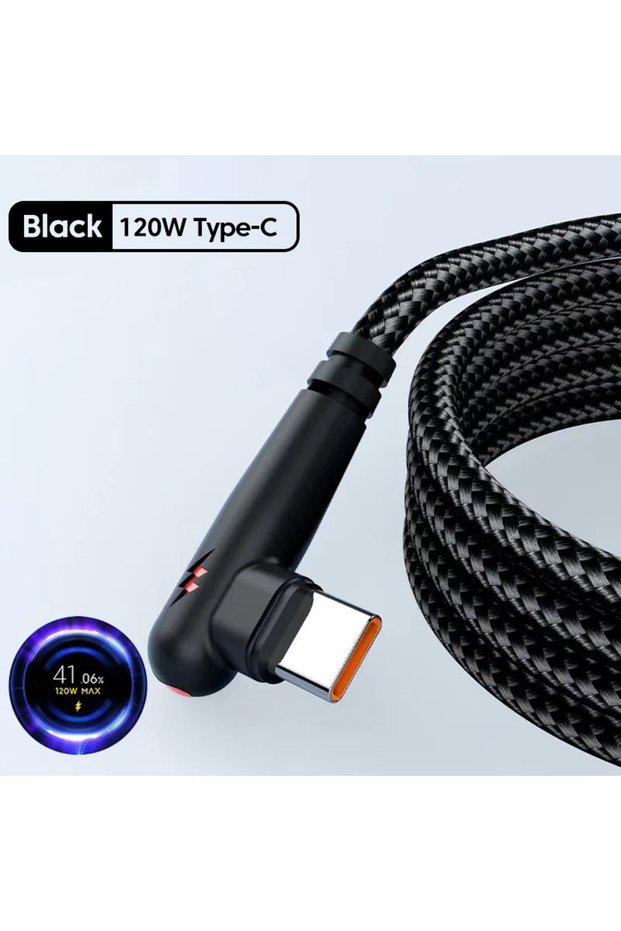 1.5m A To C Black NNBILI 6A USB Type C 90 Degree 120W Fast Charging Cord For Samsung Honor Huawei On