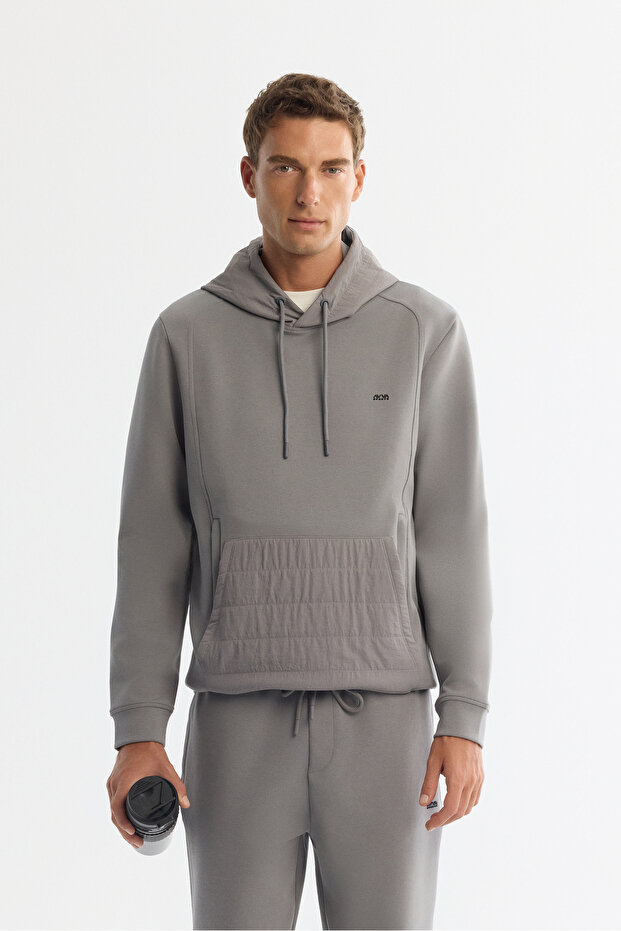 Men's Gray Hooded Printed Elastane Regular Fit Sweatshirt A42Y1262