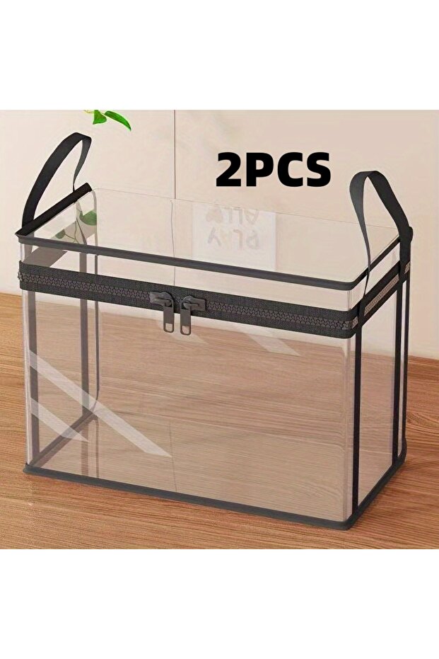 2PCS 2-Pack Large Transparent Storage Boxes, Foldable and Space-Saving, with Flip Lids. Large Rectan