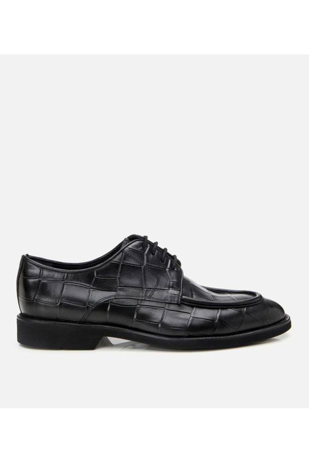 Genuine Leather Black Men's Croco Patterned Classic Shoes
