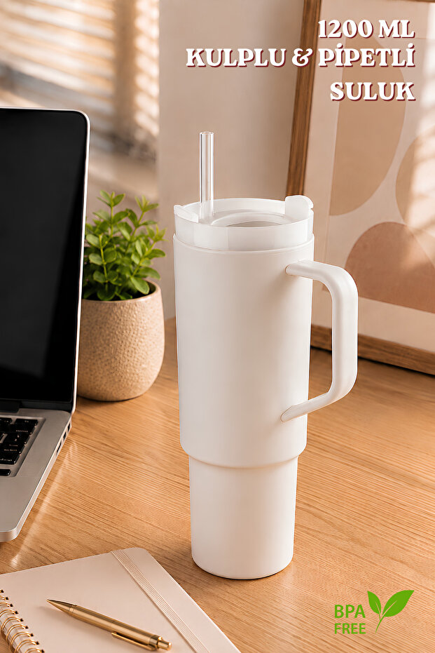 Large Size, 1200ml with Handle and Straw. Drinking Bottle & Flask - Silicone Apparatus with Gift