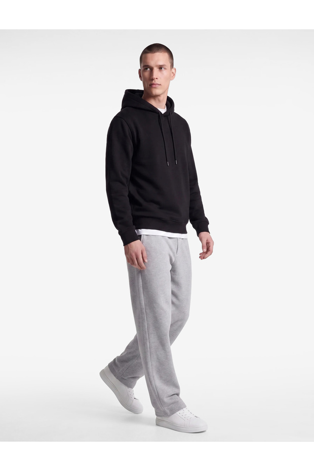 Raised Long Sleeve Basic Hooded Sweatshirt