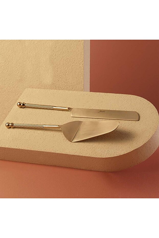 Rope 2 Piece Gold Cake Serving Set