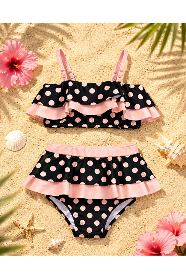 Girls' Polka Dot Ruffled Bikini