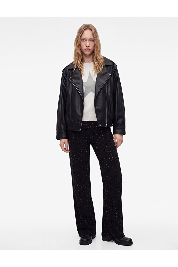Normal Waist Viscose Blended Stoned Wide Leg Sweatpants