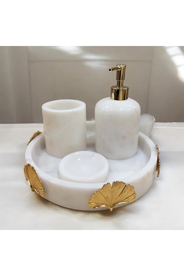 Ginko White Marble 4-Piece Bathroom Set