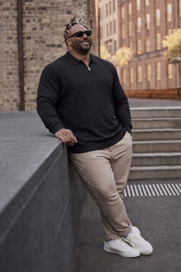 Men's Plus Size Basic Black Zippered Sweatshirt