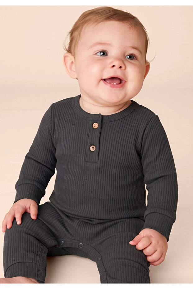 Cuffed Ribbed Jumpsuit Age 0-3 Anthracite