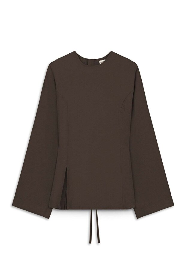 Slit Tencel Blouse Brown