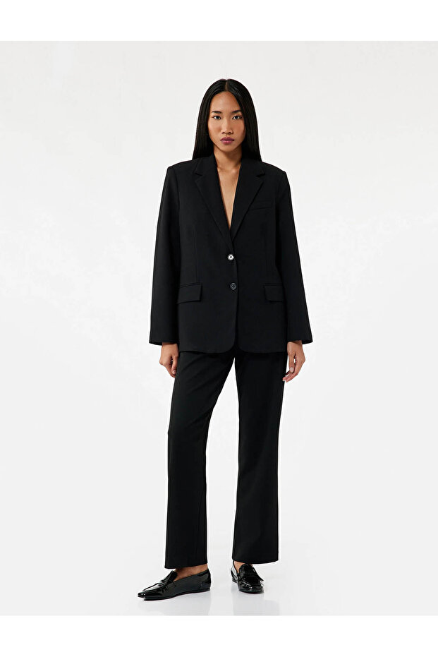Slim Fit Pocket Detailed Cigarette Black Women's Trousers 7Wak40019Pw