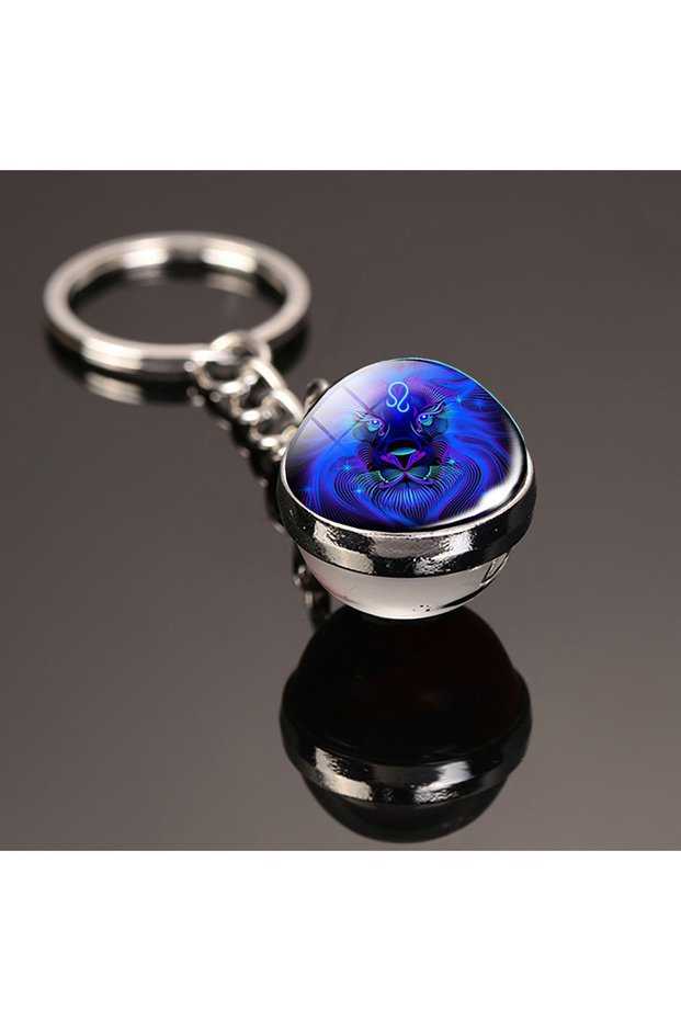 Leo 12 Constellation Key Chain Luminous Double Sided Glass Ball Pendant 12 Zodiac Key Chain Fashion