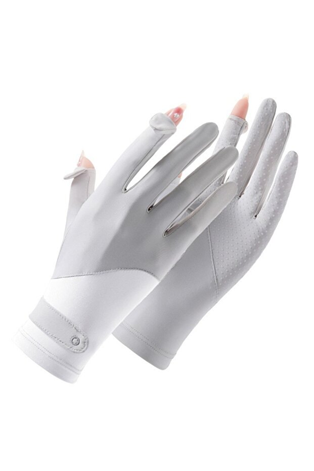 grey white Sun Protection Gloves For Women Breathable Sunscreen Ice Silk Gloves Colorful Elegance Th