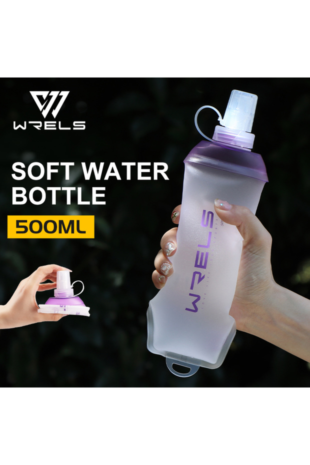 purple 500ml WRELS Outdoor Sport Water Bottle Camping Running Bicycle Soft Folding TPU Soft Flask Wa