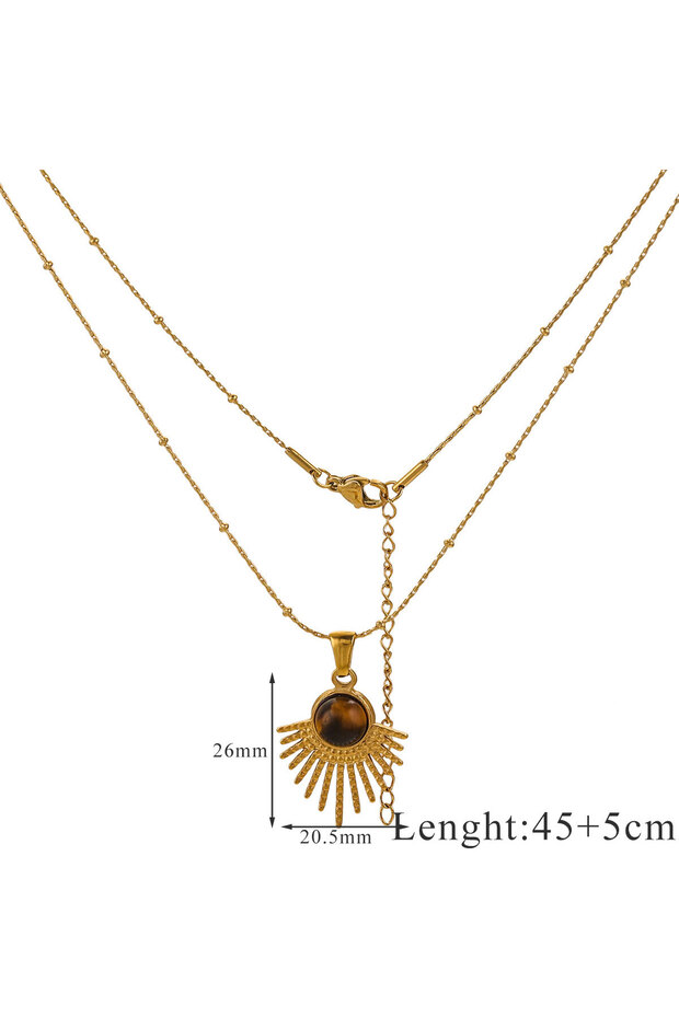 50cm Z2164B 1 PCS Stainless Steel Brown Tiger Eye Stone Pendant Necklace for Women Men Vintage Fine