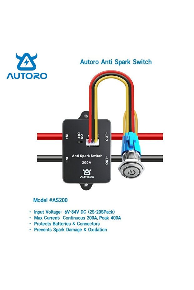 black Autoro AS200 Anti Spark Power Switch 200A 84V DC 2-20S Lip Batteries for ESC Electric Skateboa