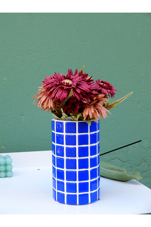 Handmade Mosaic Cylinder Vase | Ceramic Material Modern Decor