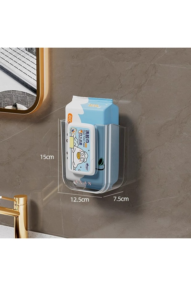 Pack of 1 Transparent Wall Mounted Tissue Box, No Drilling Adhesive Storage Holder, Waterproof Wet W