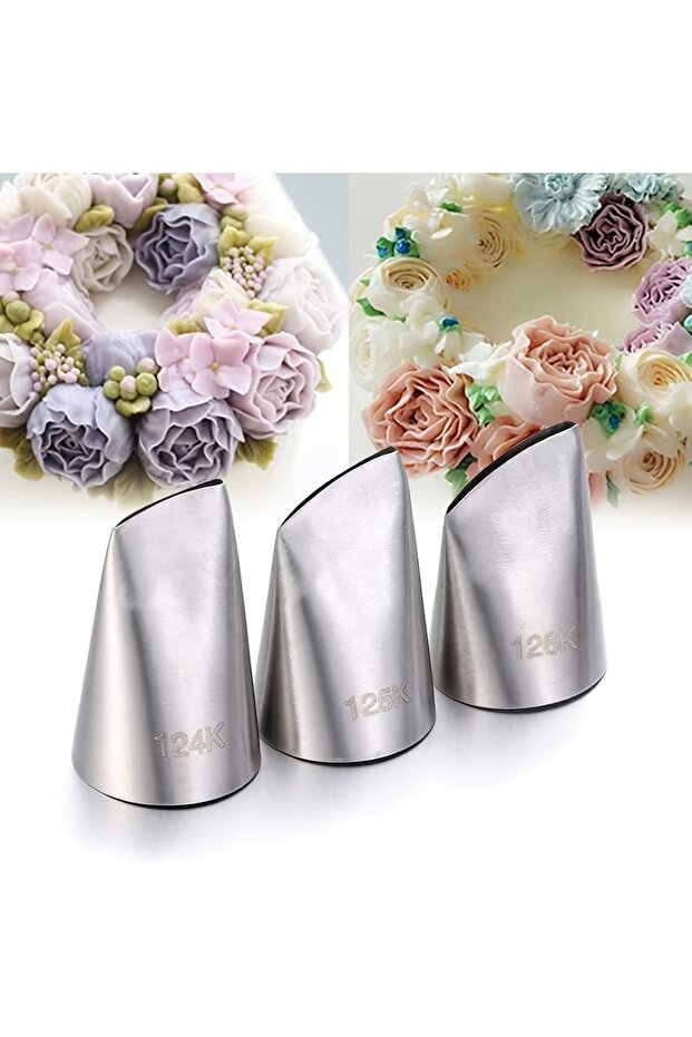 3pcs Piping Nozzles Set,Stainless Steel Rose Icing Cream Cake Piping Tips For Dessert Biscuit Cup Ca