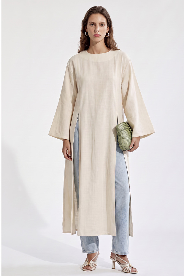 Slit Long Tunic Y0162 - Ecru