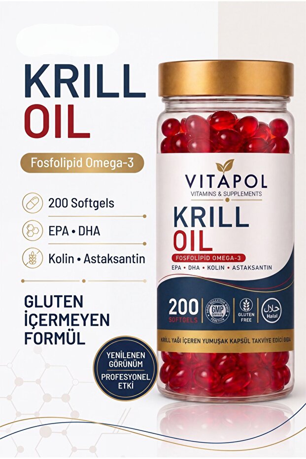 Krill Oil Astaxanthin, Choline, Phosphatidylserine, Omega3, Epa Dha 200 Softgels Gluten Free