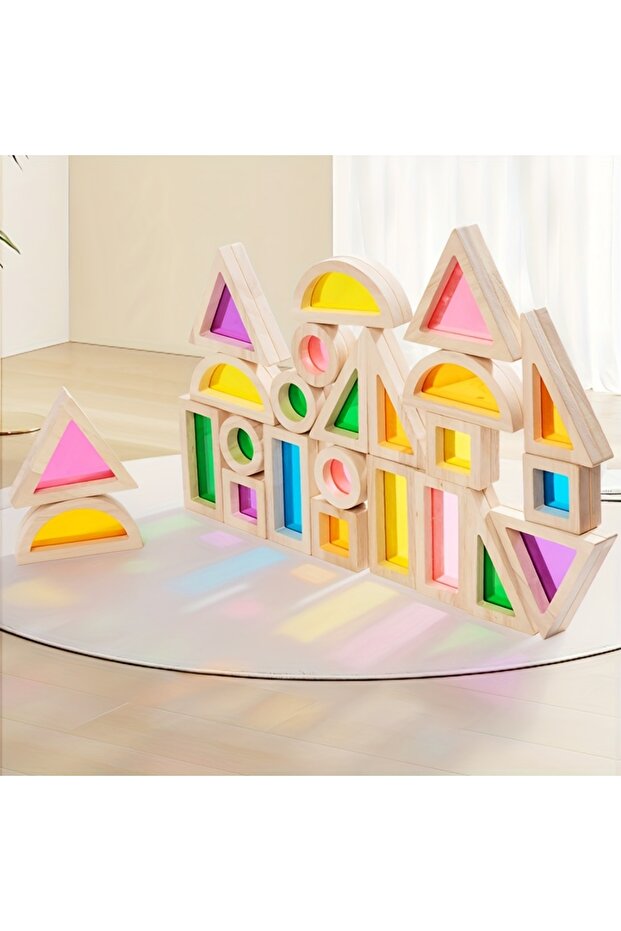 Kids Rainbow Wooden Acrylic Blocks, Shape Learning Creative Toys, Transparent Light-Up Toys and g...