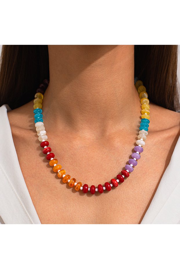 Color 3 Bohemian Colorful Acrylic Beads Choker Necklace for Women Fashion Statement Clavicle Chain A