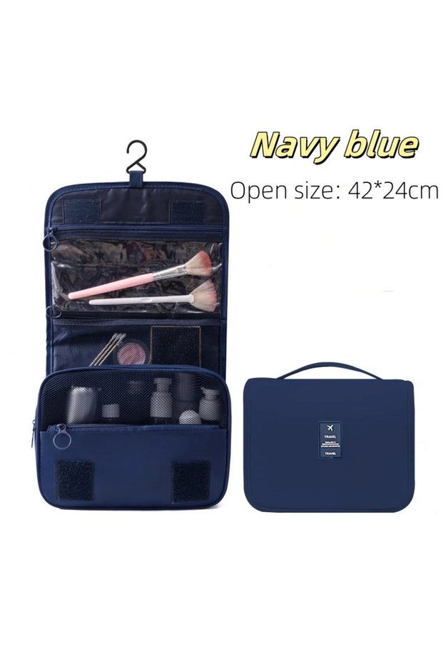 Navy blue High Quality Travel Makeup Bag Waterproof Toiletries Organizer Women Neceser Bathroom Hoo