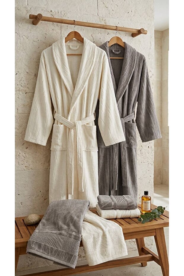Velvet Jacquard Bathrobe Set 6 Pieces