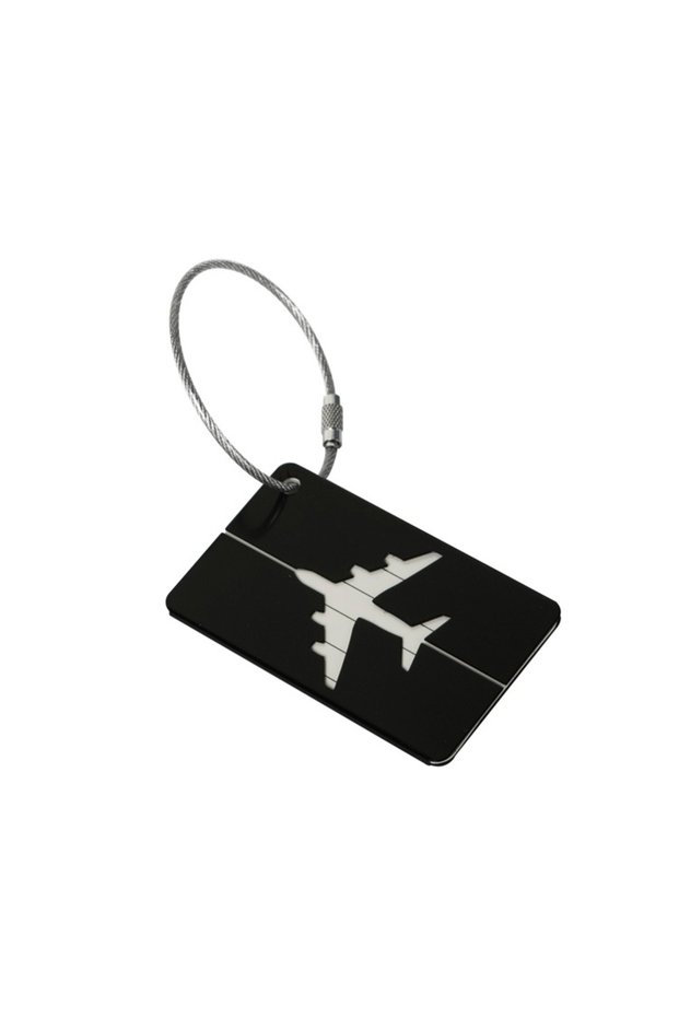 Black Aluminium Alloy Aircraft Luggage Tag with Name Travel Luggage Tag ID Card Anti-lost Solid Colo