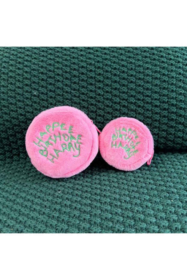 as shown S and L 2pcs Pink Polka Dot Cute Plush Portable Wallet Mini Coin Purse Earphone Cable Organ
