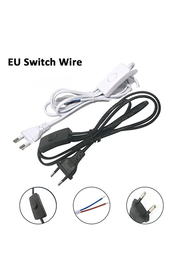 EU white White/Black EU Plug Button 303 Switch Power Cord 2Pin Wire Desk Lamp Switch Cable AC 220V E
