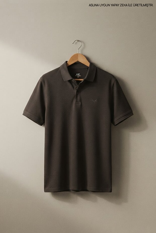 Men's Imported Textured Premium Fabric Basic Dark Brown Polo Collar T-Shirt