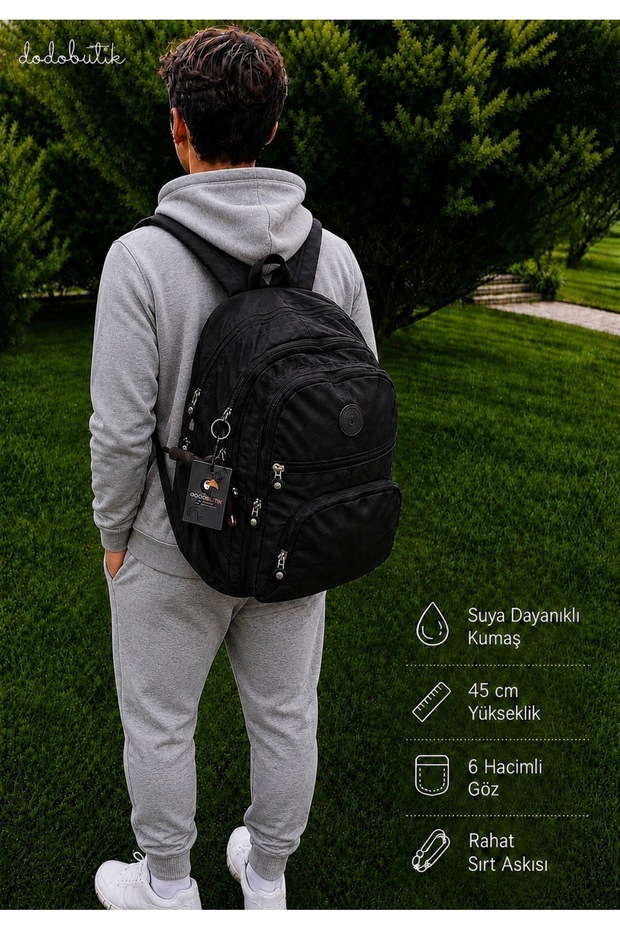 Water Resistant Large Size Black School Backpack