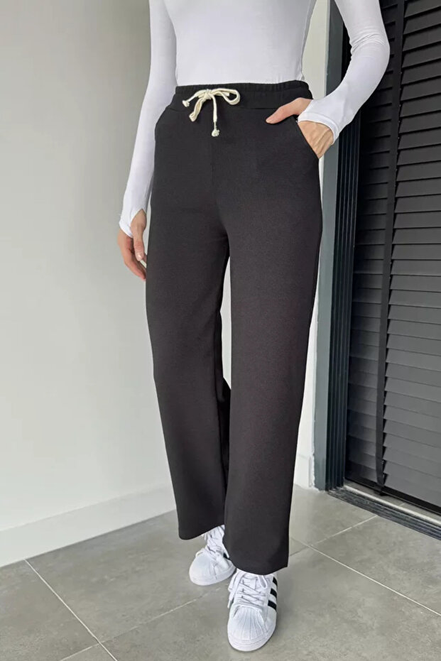 Women's Self-Patterned Trousers with Elastic Waist