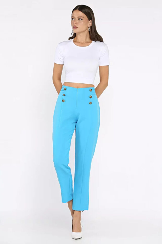 Women's Green Button Detailed Trousers