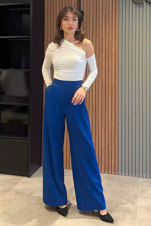 Women's High Waist Velcro Wide Leg Palazzo Pants